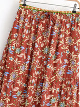 Load image into Gallery viewer, Terracotta Floral Tiered Bohemian Maxi Skirt - Summer Beach Skirt
