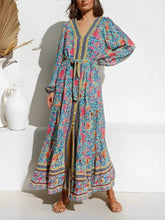 Load image into Gallery viewer, Floral Print ,Breasted Bohemian Maxi Dress, Boho Dress Robe