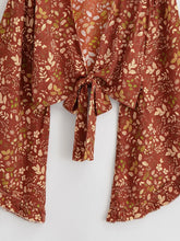 Load image into Gallery viewer, Wild Floral Beach Kimono Ruffles Tie-Front Vacation Bohemian Bikini Boho Cover-ups