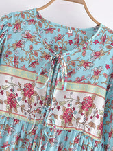 Load image into Gallery viewer, Blue Floral Print ,Beach Bohemian Maxi Dress,Boho Dress