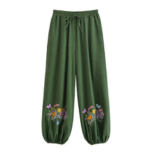 Load image into Gallery viewer, Wild Flower Embroidery ,Linen Cotton Baggy Pants, Bloomers Loose Yoga Trousers