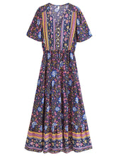 Load image into Gallery viewer, Green Floral Print ,Bohemian Maxi Dress,Boho Dress