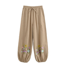Load image into Gallery viewer, Wild Flower Embroidery ,Linen Cotton Baggy Pants, Bloomers Loose Yoga Trousers