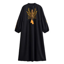 Load image into Gallery viewer, Retro Linen Cotton,Wheat Emberoidered, Lantern Sleeve Boho Maxi Dress