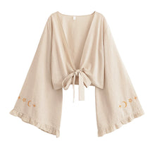 Load image into Gallery viewer, Star Moon Embroidery Short Bohemian Kimono Ruffles Flare Sleeves