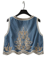 Load image into Gallery viewer, Denim Floral Embroidery ,Suspender Vest ,Sequin Waistcoat Streetwear