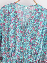 Load image into Gallery viewer, Blue Floral Print, Bohemian Mini Dress, Beach Boho Dress