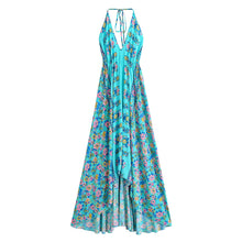 Load image into Gallery viewer, Peacock Green ,Backless Sexy Maxi Dress,High-Low Tassel Boho Dress