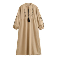 Load image into Gallery viewer, Retro Floral Emberoidered, Linen Cotton Vacation, Boho Maxi Dress