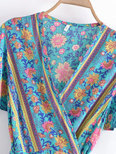 Load image into Gallery viewer, Green Wild Floral-Wrap Boho Mini Dress
