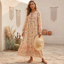 Load image into Gallery viewer, Bohemian Floral Long Sleeve Maxi Dress Tie Front Beach Dresses