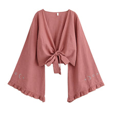 Load image into Gallery viewer, Star Moon Embroidery Short Bohemian Kimono Ruffles Flare Sleeves