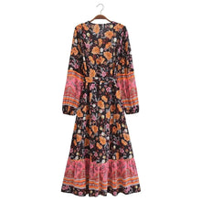 Load image into Gallery viewer, Floral Print ,Breasted Bohemian Maxi Dress, Boho Dress Robe