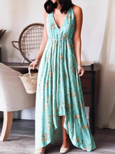 Load image into Gallery viewer, Floral Print ,Backless Sexy Beach Bohemian Dress,, High-Low Boho Dress