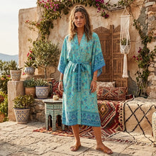 Load image into Gallery viewer, Wild Flower Print ,Batwing Sleeve Beach Bohemian Kimono,Boho Bikini Cover-ups