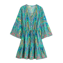 Load image into Gallery viewer, Wild Floral Print,Bohemian Mini Dresses ,Holiday Boho Dress