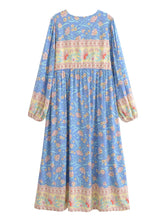 Load image into Gallery viewer, Blue Floral ,Beach Bohemian Maxi Dress,Boho Dress