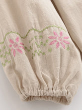 Load image into Gallery viewer, Golden Floral Embroidery ,Linen Cotton Blouse,Loose Boho Shirts