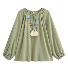 Load image into Gallery viewer, Floral Embroidery, Linen Cotton Blouse, Boho Shirts