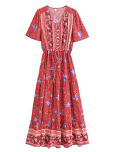 Load image into Gallery viewer, Green Floral Print ,Bohemian Maxi Dress,Boho Dress