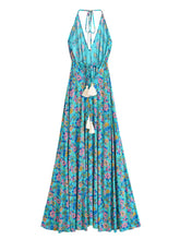 Load image into Gallery viewer, Peacock Green ,Backless Sexy Maxi Dress,High-Low Tassel Boho Dress