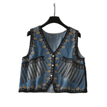 Load image into Gallery viewer, Denim Embroidery ,Suspender Vest ,Sequin Vest Waistcoat