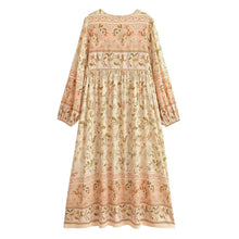 Load image into Gallery viewer, Bohemian Floral Long Sleeve Maxi Dress Tie Front Beach Dresses