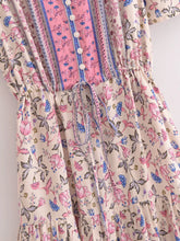 Load image into Gallery viewer, Green Floral Print ,Bohemian Maxi Dresses,Boho Dress