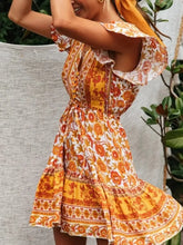 Load image into Gallery viewer, Yellow Floral Print ,Bohemian Mini Dress, Boho Dress