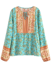 Load image into Gallery viewer, Green Floral Print,Bohemian Blouse ,Boho Shirt