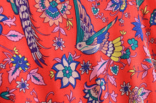 Load image into Gallery viewer, Red Floral Peacock,Bohemian Mini Dress,Boho Dress