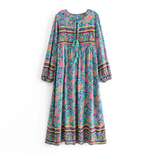 Load image into Gallery viewer, Green Floral Print ,Beach Bohemian Dress,Boho Dress