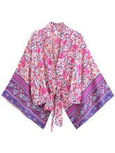 Load image into Gallery viewer, Bohemian Kimono, Boho Bikini Cover-ups,Pink Floral Print