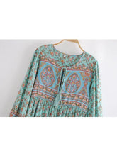 Load image into Gallery viewer, Green Floral Print ,Bohemian Maxi Dress ,Boho Dress