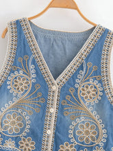 Load image into Gallery viewer, Denim Floral Embroidery ,Suspender Vest ,Sequin Waistcoat Streetwear