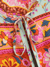 Load image into Gallery viewer, Green Floral Peacock,Bohemian Mini Dress,Boho Dress