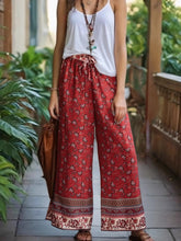 Load image into Gallery viewer, Red Floral , Wide Leg Pants,Loose Vacation Boho Pants