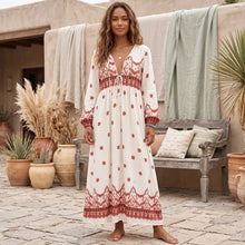 Load image into Gallery viewer, Bohemian Maxi Dress Women Long Sleeve Floral Printed Holiday Beach Long Dress