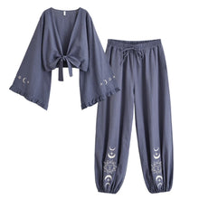 Load image into Gallery viewer, Sun Moon Embroidery Cotton Linen Bohemian Outfits