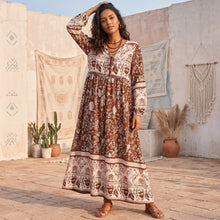 Load image into Gallery viewer, Bohemian Floral Long Sleeve Maxi Dress Tie Front Beach Dresses