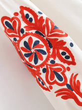 Load image into Gallery viewer, Vintage Floral Embroidered Cotton Linen Blouse - Boho Tassel Tie Neck Puff Sleeve Top