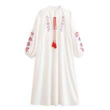 Load image into Gallery viewer, Retro Floral Emberoidered, Linen Cotton Vacation, Boho Maxi Dress