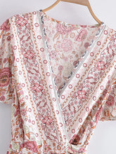 Load image into Gallery viewer, Green Wild Floral-Wrap Boho Mini Dress