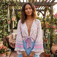Load image into Gallery viewer, Boho Wild Floral ,Short Kimono ,Bikini Cover-ups