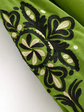 Load image into Gallery viewer, Vintage Floral Embroidered Cotton Linen Blouse - Boho Tassel Tie Neck Puff Sleeve Top