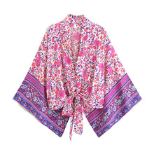 Load image into Gallery viewer, Bohemian Kimono, Boho Bikini Cover-ups,Pink Floral Print