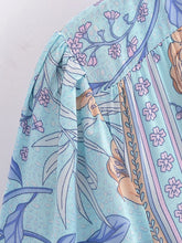 Load image into Gallery viewer, Blue Floral Print,Bohemian Maxi Dress, Boho Dress