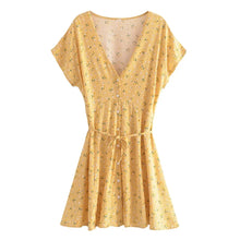 Load image into Gallery viewer, Yellow Floral Print ,Single Breasted,Boho Beach Dress