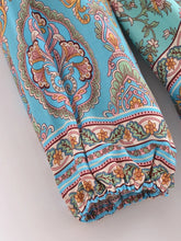 Load image into Gallery viewer, Green Floral Print ,Bohemian Mini Dress,Boho Dress