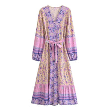 Load image into Gallery viewer, Floral Print ,Breasted Bohemian Maxi Dress, Boho Dress Robe